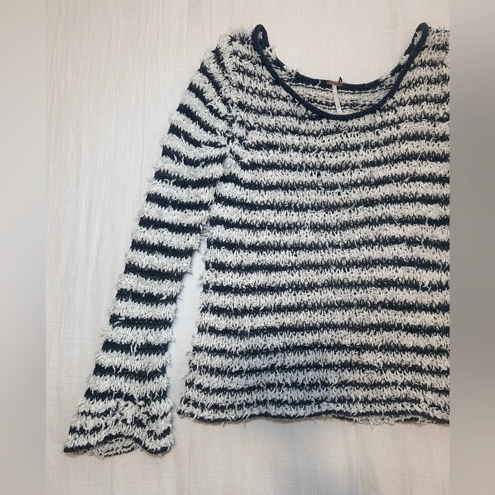 Free People Downy Stripe Pullover Shag Sweater